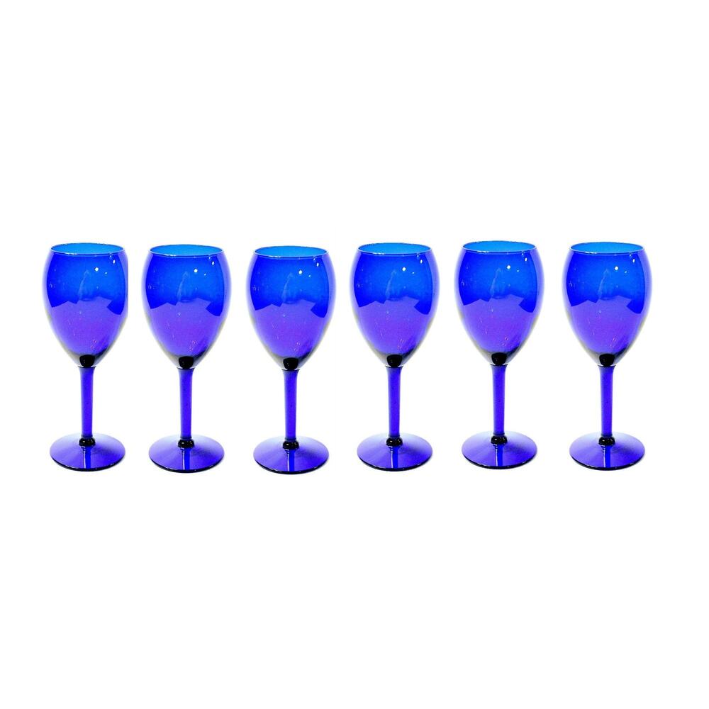 Vintage French Cobalt Blue Glass Stemware Set of 6 - Picture 3 of 10